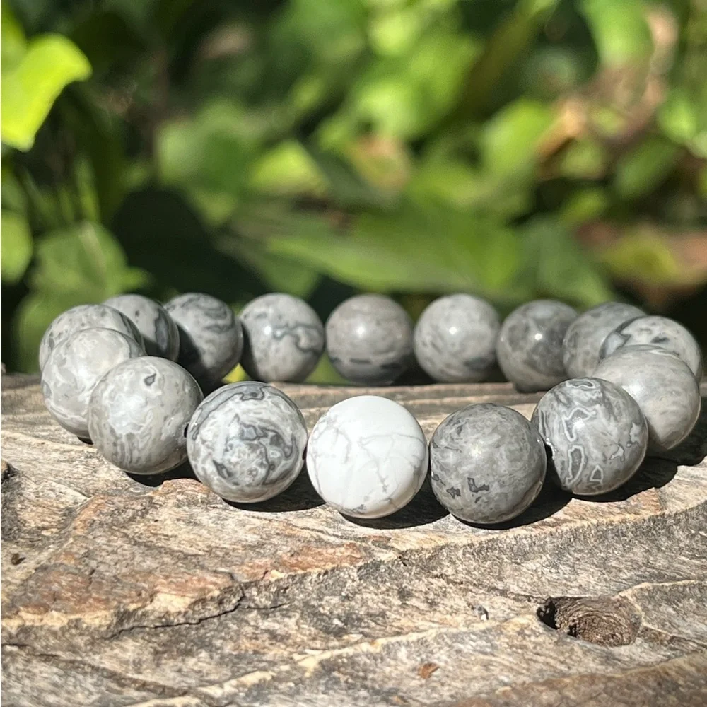 14mm Picasso jasper Howlite stretchable bracelet‎